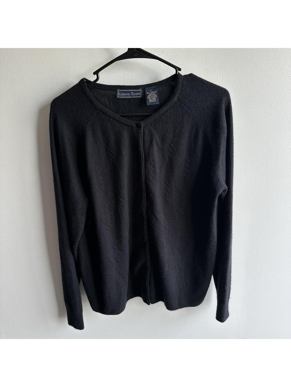 Laura Scott Women’s Sweater Cardigan Navy Blue Crew Neck Button Cardigan Large